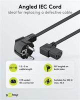 Goobay Angled IEC Cord, maitinimo laidas su kampinėmis jungtimis, 3 m (3*1 mm²)
