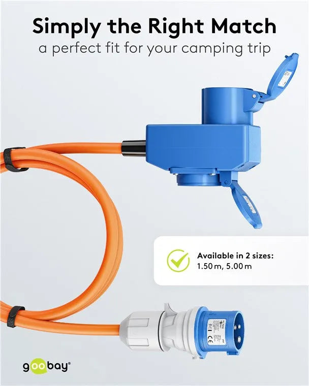 Goobay CEE Adapter Cable, maitinimo kabelis lauko erdvėms, 90°, 16 A, - Mėlynas jungties adapteris su dangteliais