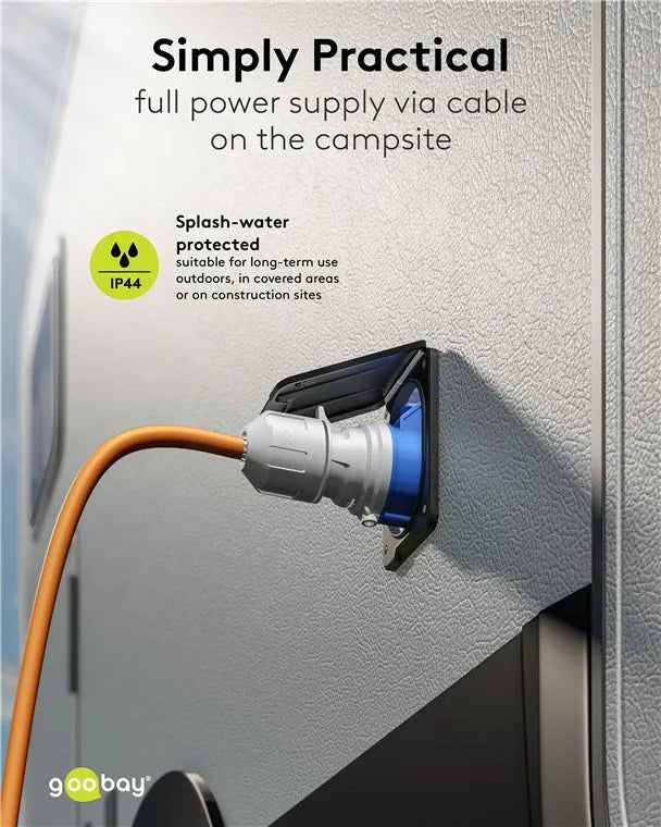 Goobay CEE Adapter Cable, maitinimo kabelis lauko erdvėms, (Type E/F), - kištukas su apsauginiu dangteliu ir laidu