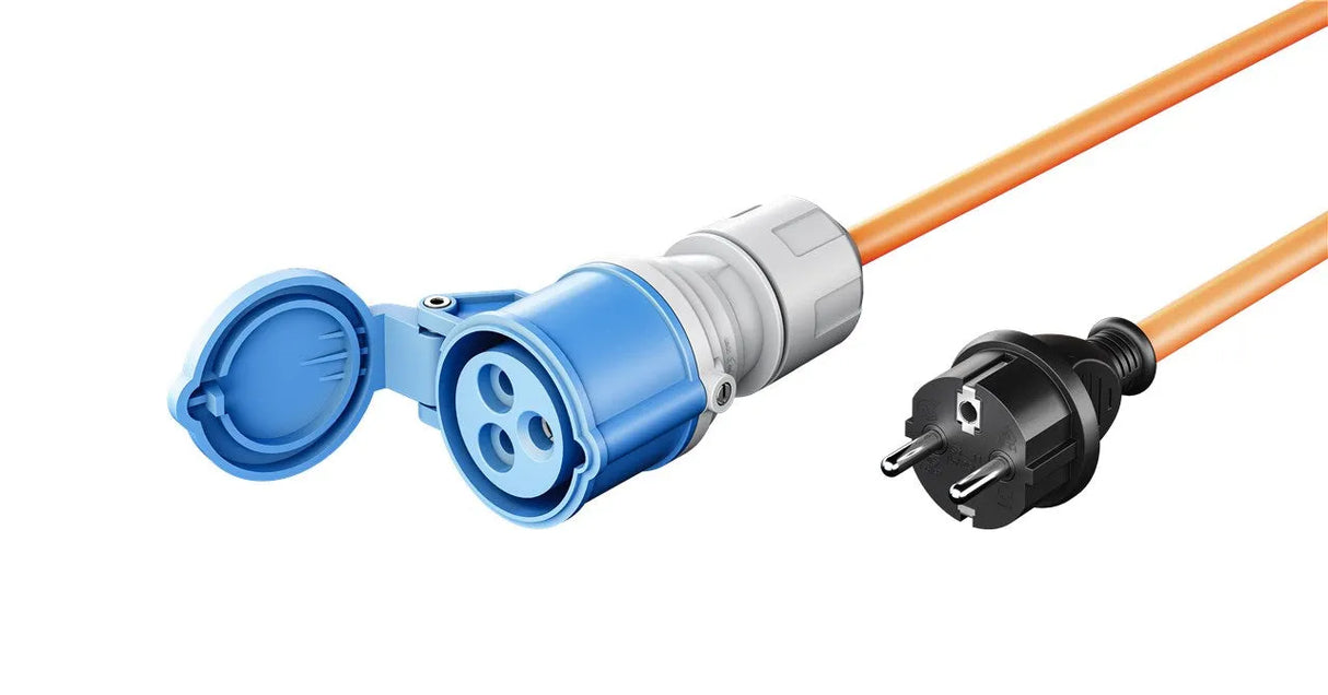 Goobay CEE Adapter Cable, maitinimo kabelis lauko erdvėms, (Type E/F), - Mėlynas dangtelis su jungtimi ir kištukas