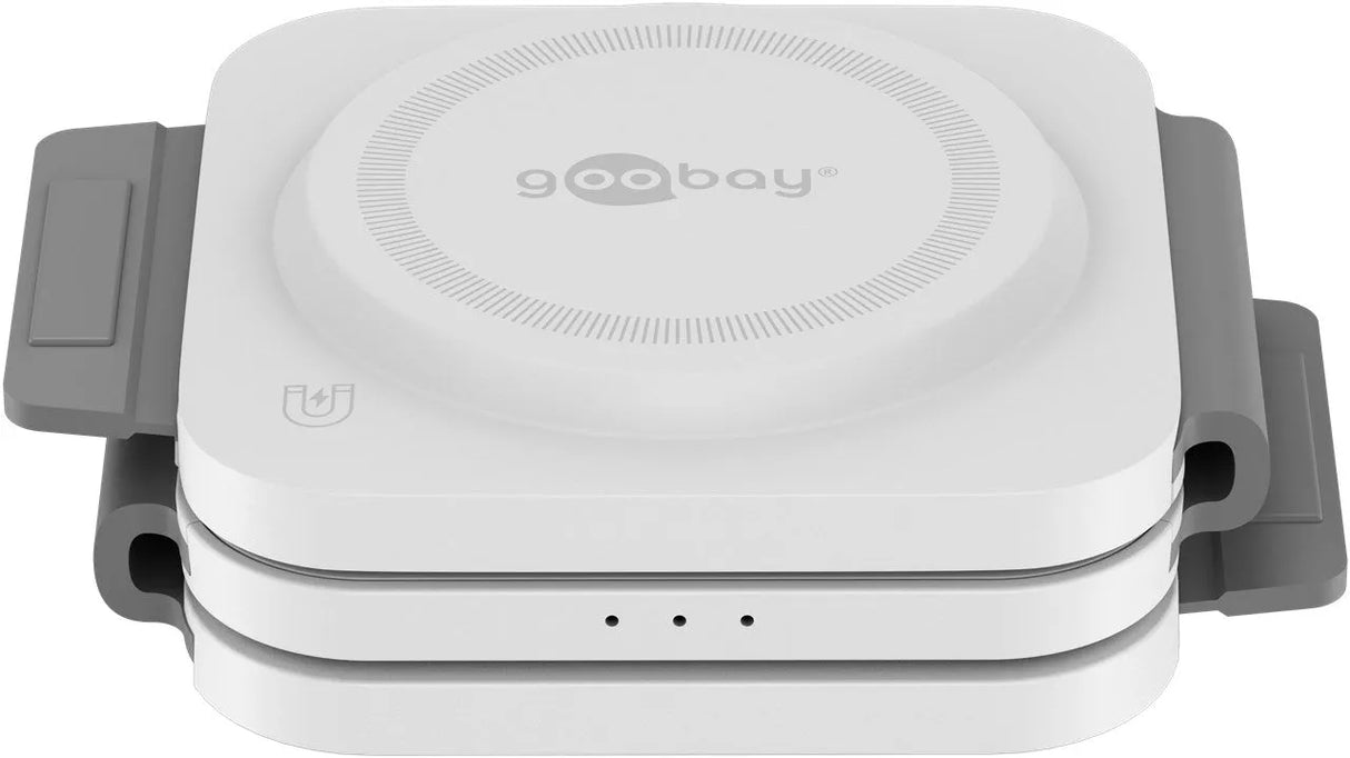 Goobay Foldable 3in1, įkrovimo stotelė telefonui, laikrodžiui ir ausinėms - Šoninis vaizdas su magnetiniu simboliu