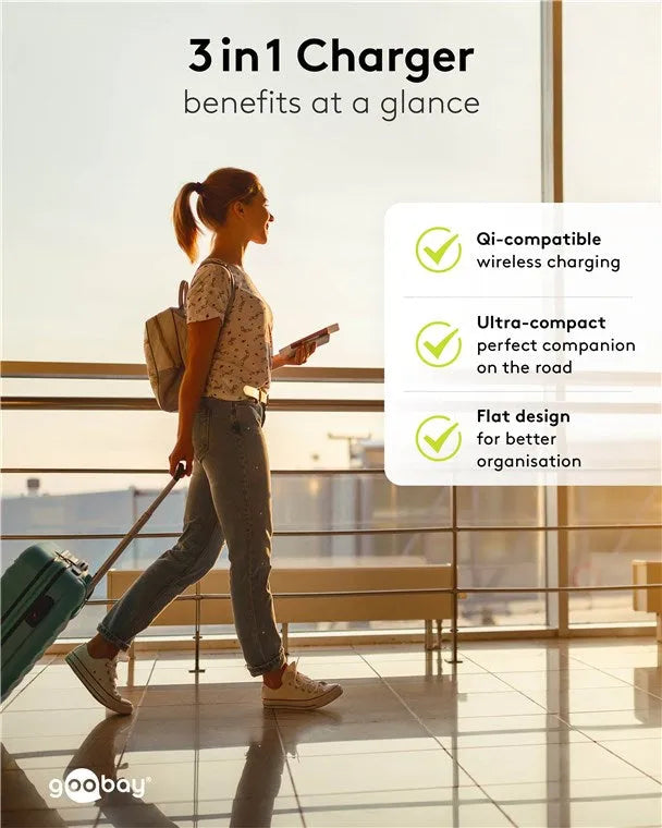 Goobay Foldable 3in1, įkrovimo stotelė telefonui, laikrodžiui ir ausinėms