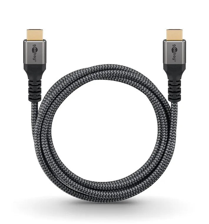 Goobay High Speed HDMI™ Sharkskin Grey, HDMI kabelis 2m - Austrinių jungčių ir pintas kabelis