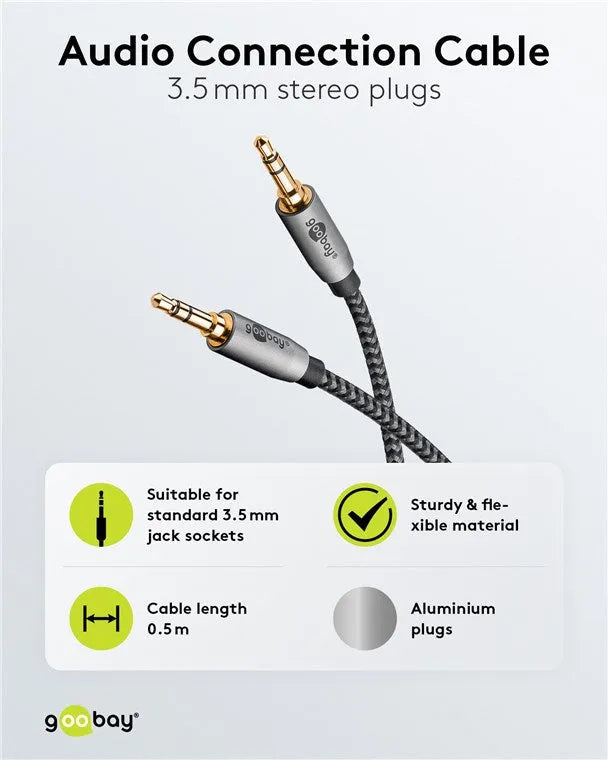 Goobay Plus Audio Connection Cable, 3.5 mm AUX stereo kabelis, 0.5 m