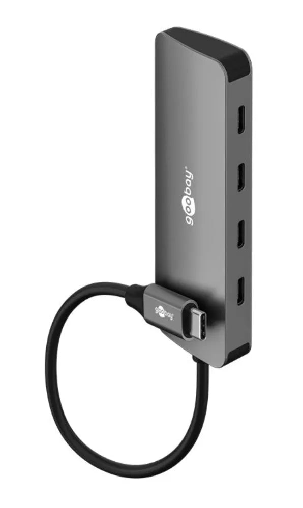 Goobay Slim 4-Port USB Hub, šakotuvas su 4 USB-C jungtimis (10 Gbit/s) - šoninis vaizdas su jungtimis