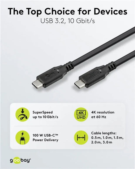 Goobay USB-C greito įkrovimo kabelis 0.5 m, 100 W PD, USB 3.2, 10 Gbit/s