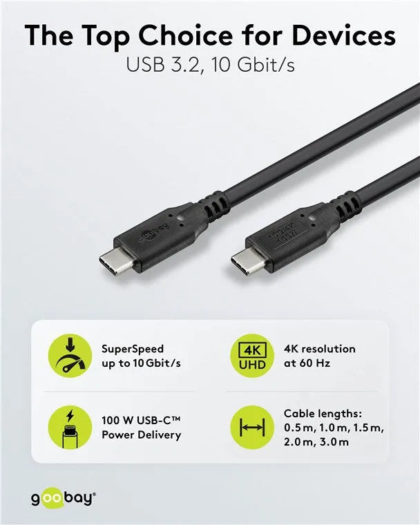 Goobay USB-C greito įkrovimo kabelis 1 m, 100 W PD, USB 3.2, 10 Gbit/s