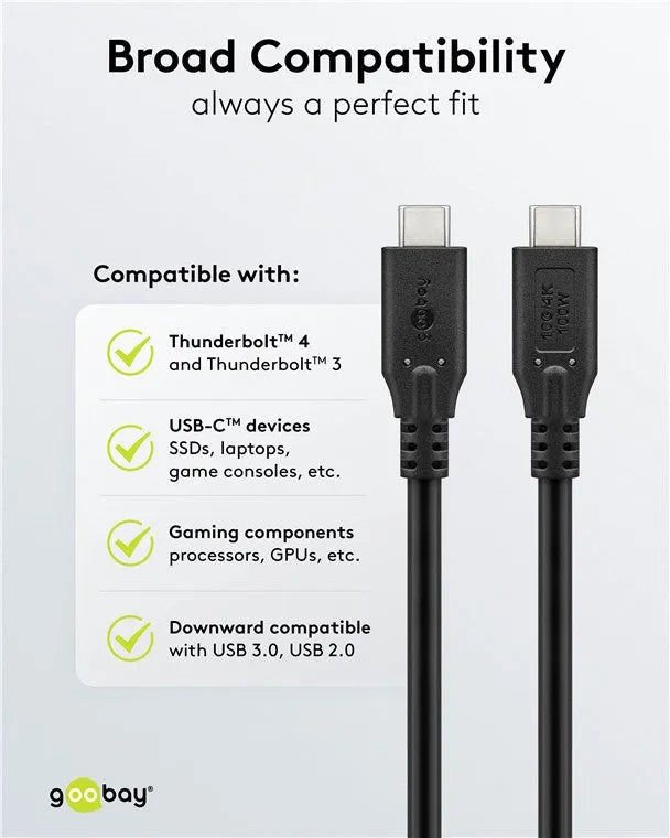 Goobay USB-C greito įkrovimo kabelis 1 m, 100 W PD, USB 3.2, 10 Gbit/s