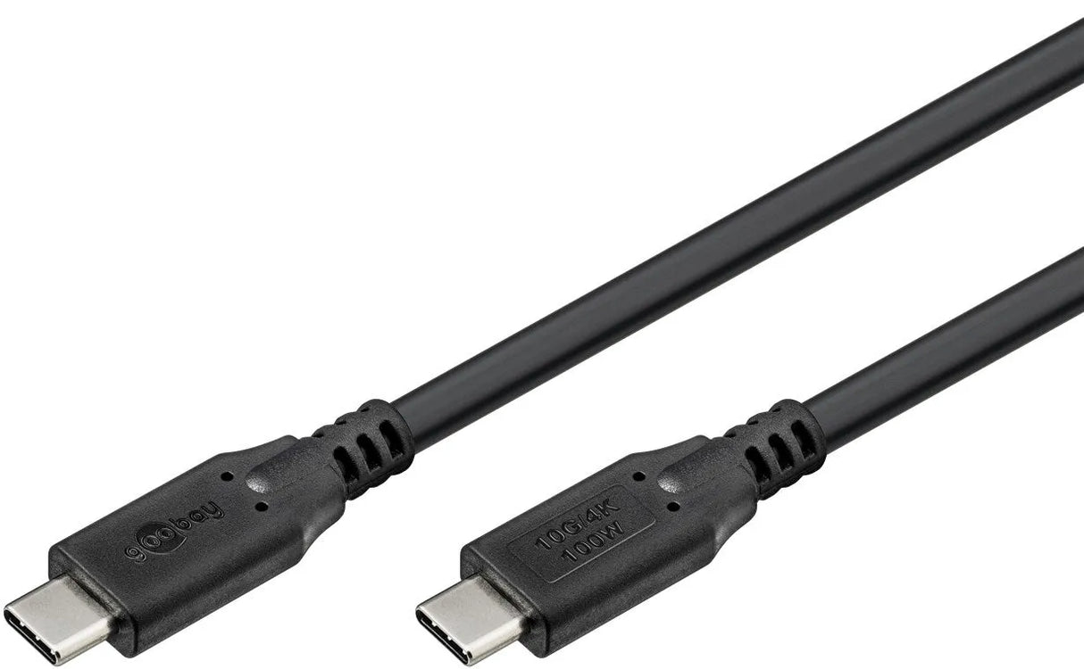 Goobay USB-C greito įkrovimo kabelis 1.5 m, 100 W PD, USB 3.2, 10 Gbit/s - Abiejų galų jungtys su užrašais