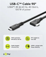 Goobay USB-C, greito įkrovimo kabelis 2 m, 100 W PD, USB4, 40 Gbit/s, 90°
