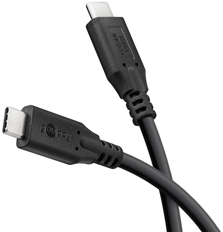 Goobay USB-C, greito įkrovimo kabelis 3 m, 100 W PD, USB 3.2, 10 Gbit/s - detalus vaizdas su jungtimis ir užrašais