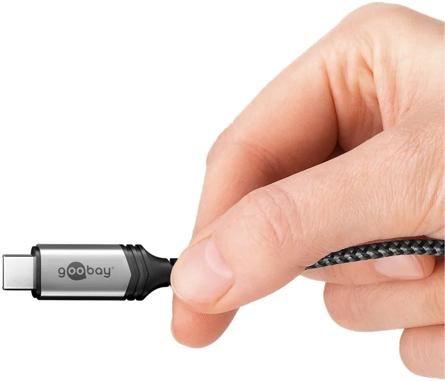 Goobay USB-C į USB-C kabelis, USB4, 1 m, 240 W, 40 Gbit/s, 8K - Rankos laiko USB-C jungtį ir kabelį