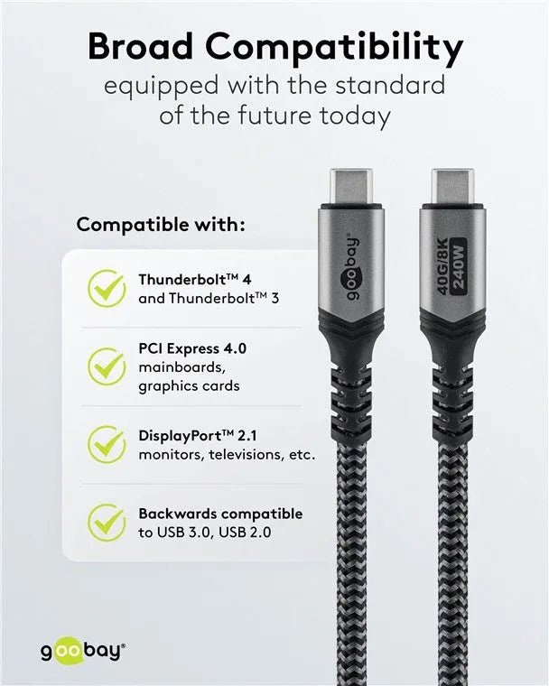 Goobay USB-C į USB-C kabelis, USB4, 1 m, 240 W, 40 Gbit/s, 8K