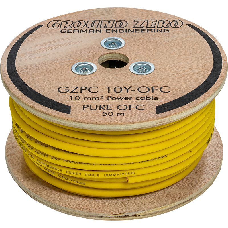 Ground Zero 10 mm² aukštos kokybės OFC maitinimo laidas 50m – geltonas