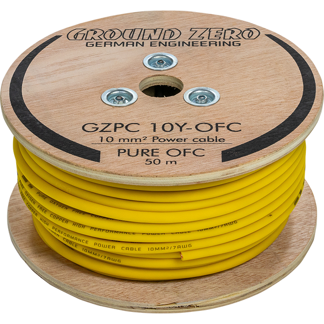 Ground Zero 10 mm² aukštos kokybės OFC maitinimo laidas 50m – geltonas
