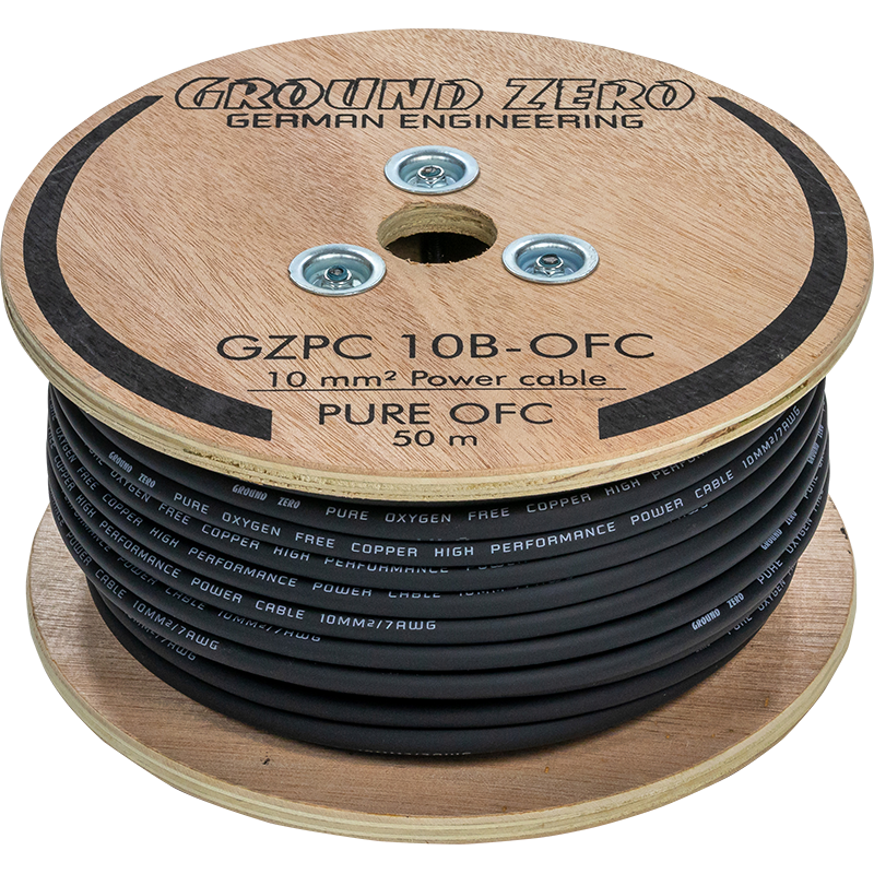 Ground Zero 10 mm² aukštos kokybės OFC maitinimo laidas 50m – juodas