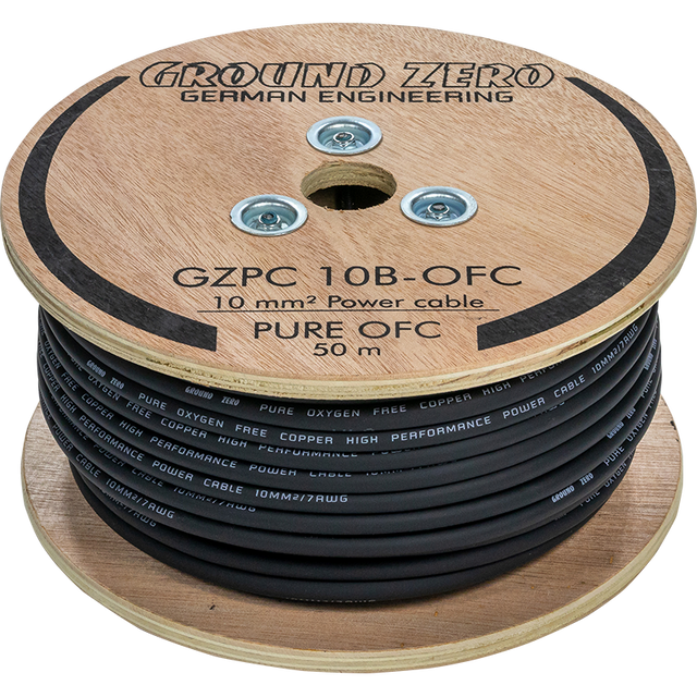 Ground Zero 10 mm² aukštos kokybės OFC maitinimo laidas 50m – juodas