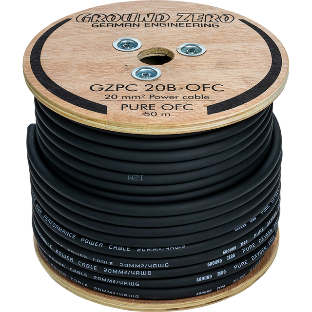 Ground Zero 20 mm² aukštos kokybės OFC maitinimo laidas 50m – juodas