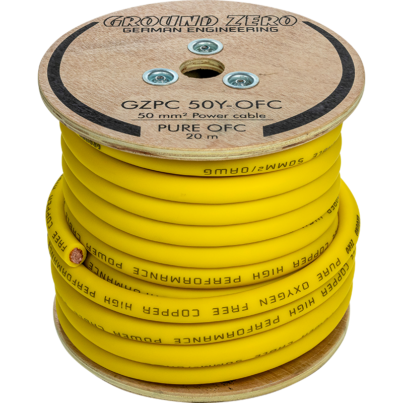 Ground Zero 50 mm² aukštos kokybės OFC maitinimo laidas 20m – geltonas