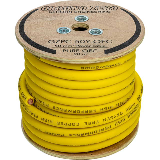 Ground Zero 50 mm² aukštos kokybės OFC maitinimo laidas 20m – geltonas