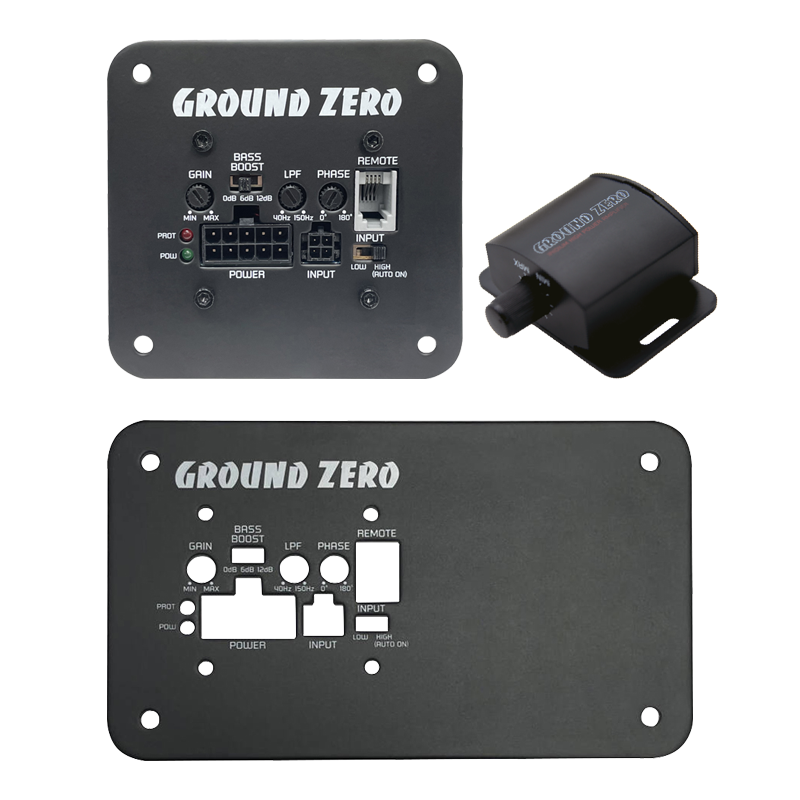 Ground Zero GZ SUB AMP 300 - nuotolinio valdymo pultelis ir galinė panelė