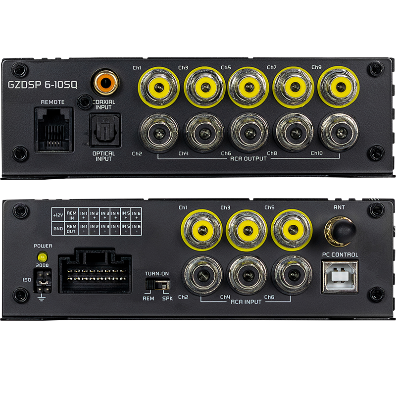 Ground Zero GZDSP 6-10SQ - dviejų panelių jungtys ir RCA lizdai