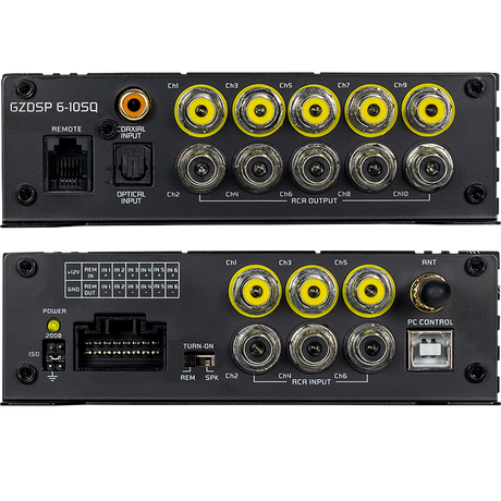 Ground Zero GZDSP 6-10SQ - dviejų panelių jungtys ir RCA lizdai