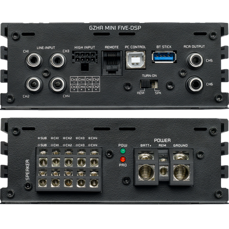 Ground Zero GZHA MINI FIVE-DSP - jungčių skydelis su USB ir RCA jungtimis