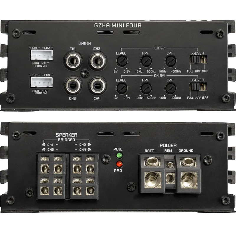 Ground Zero GZHA MINI FOUR, 640W 4 kanalų D klasės kompaktiškas garso stiprintuvas