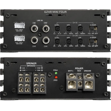 Ground Zero GZHA MINI FOUR, 640W 4 kanalų D klasės kompaktiškas garso stiprintuvas