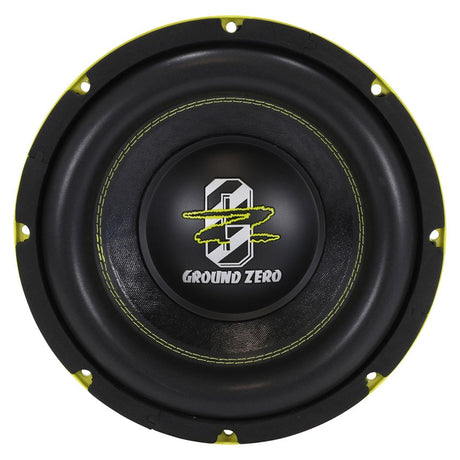 Ground Zero GZHW 25SPL - Garsiakalbio priekis su logotipu ir geltonais siūlais