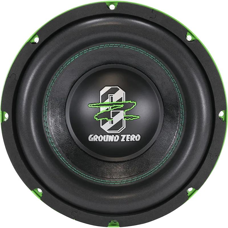 Ground Zero GZHW 25SPL Green Edition, automoblinis žemų dažnių garsiakalbis - Žalias kraštas ir siūlės ant membranos