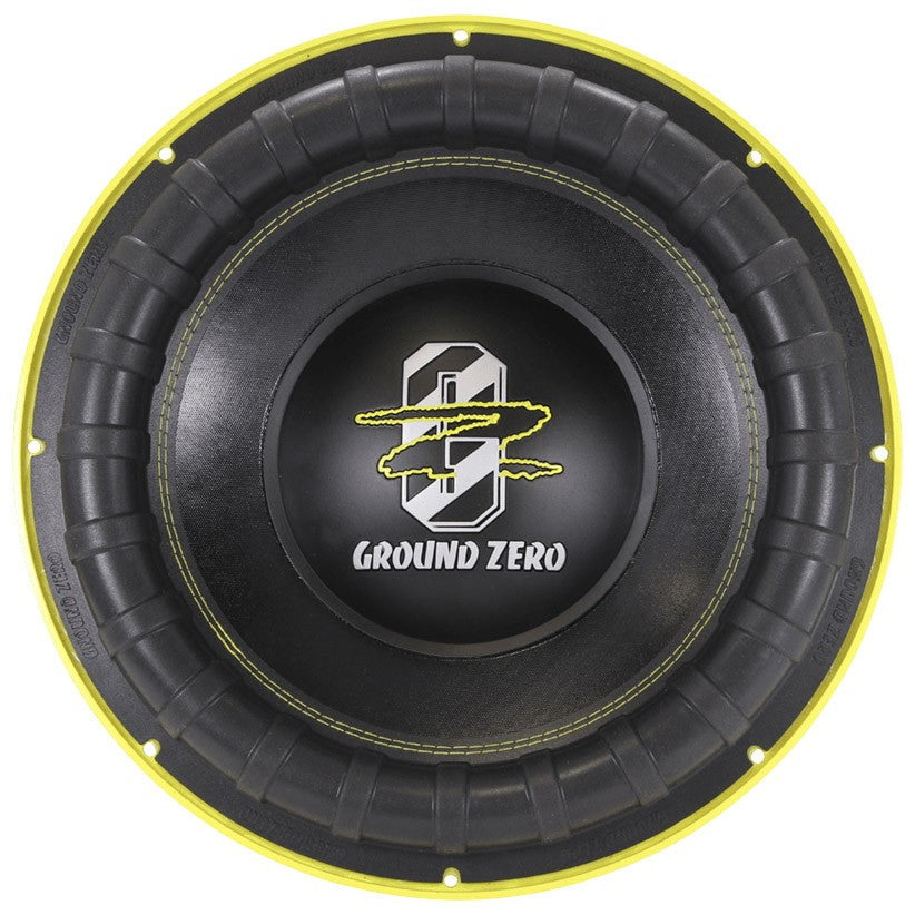 Ground Zero GZNW 15SPL-Xflex - Garsiakalbio priekinė dalis su geltonu apvadu