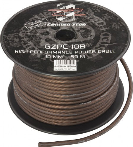 Ground Zero maitinimo kabelis 10mm2 SOFT 50m tamsiai rudas - ritininis kabelis su užrašais