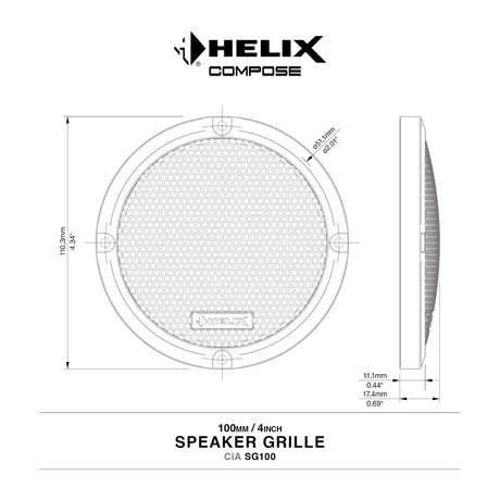 HELIX CiA SG100 - Brėžiniai su matmenimis ir šoninis vaizdas