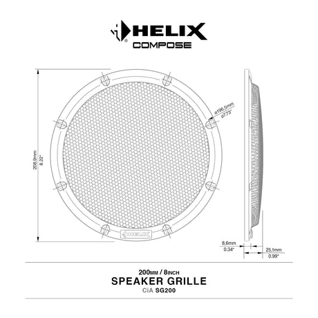 HELIX CiA SG200 - brėžinys su matmenimis ir šoninis vaizdas