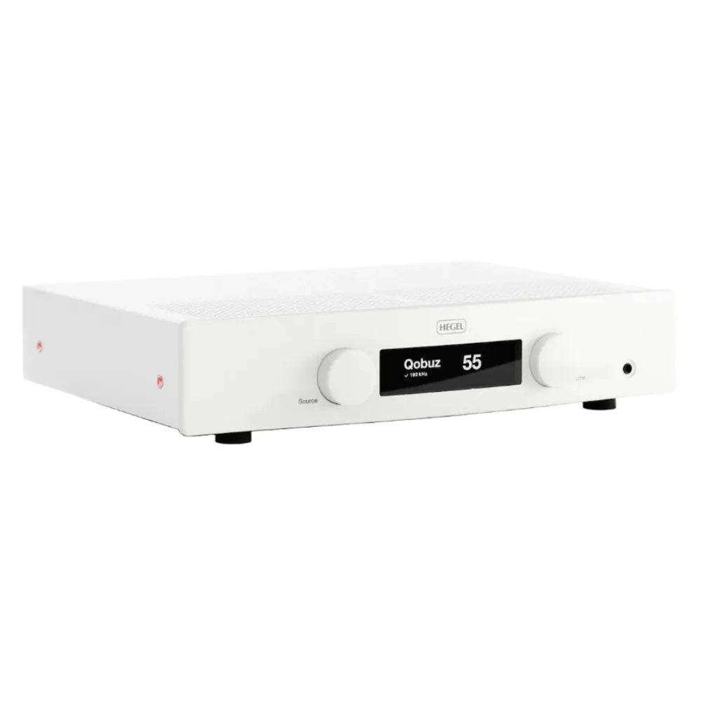 Hegel H150, tinklo grotuvas su integruotu stereo stiprintuvu, DAC ir Phono - baltas priekinis skydelis su ekranu