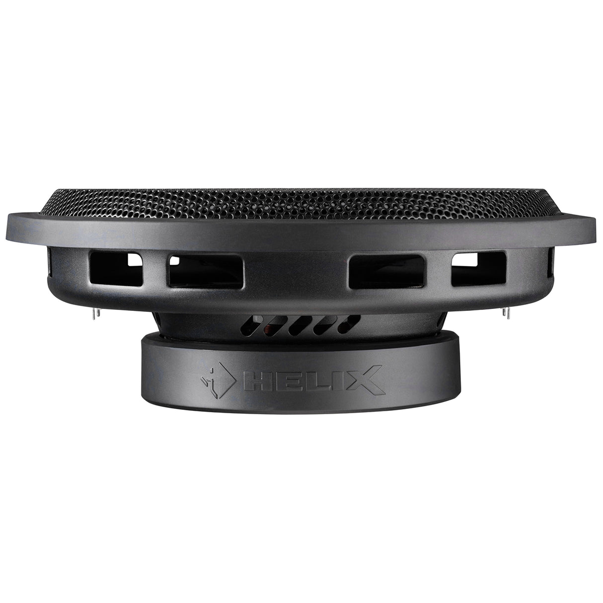 Helix IK S12-DVC2 ( 2x2Ohm ) - Šoninis vaizdas su logotipu ir ventiliacijos angomis