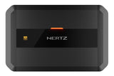 Hertz DP 4.300, 4-ių kanalų automobilinis garso stiprintuvas - šviečiantis oranžinis indikatorius ir logotipas