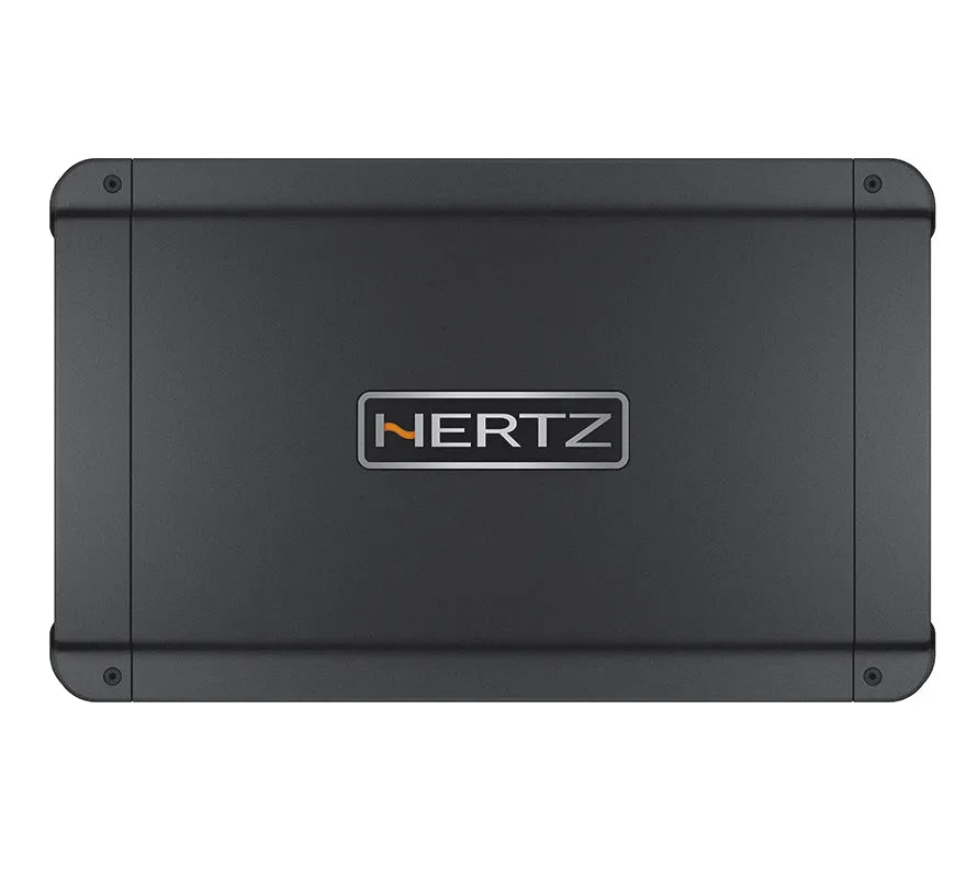 Hertz HCP 4DK, automobilinis garso stiprintuvas - viršutinė panelė su logotipu