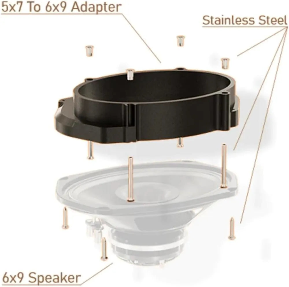 Hertz IP-14-5x7-6x9-L, garsiakalbių adapteris 5x7 į 6x9 Harley-Davidson CVO 2014+ - Išardytas adapteris su garsiakalbiu ir varžtais