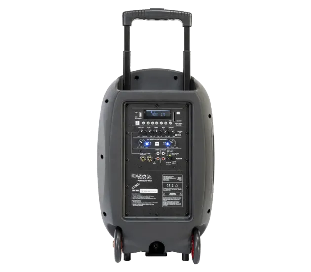 IBIZA Light & Sound PORT15UHF-MKII, nešiojama garso sistema su akumuliatoriumi + 2x UHF belaidžiai mikrofonai, USB/SD/AUX/BT