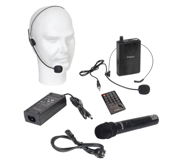 IBIZA Light & Sound PORT15UHF-MKII, nešiojama garso sistema su akumuliatoriumi + 2x UHF belaidžiai mikrofonai, USB/SD/AUX/BT