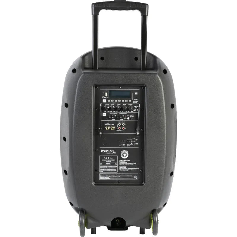 IBIZA Sound & Light PORT15VHF-MKII, nešiojama garso sistema su akumuliatoriumi + 2x VHF belaidžiai mikrofonai, USB/SD/AUX/BT