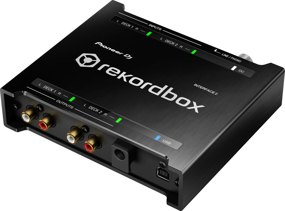 INTERFACE2 Audio Interface for Rekordbox - galinė panelė su jungtimis ir indikatoriais