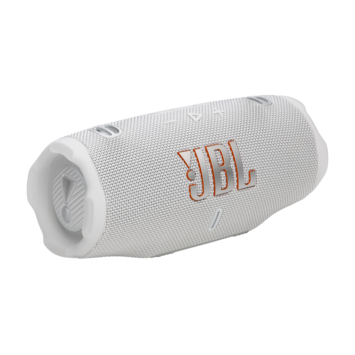 JBL Charge 6, belaidė garso kolonėlė su AI Sound Boost ir IP68, 45W - Balta kolonėlė su raudonu logotipu