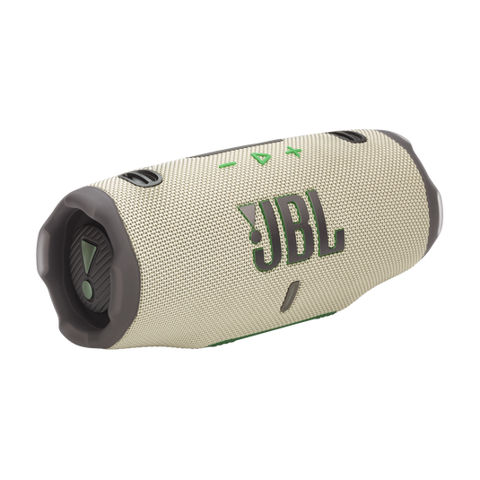 JBL Charge 6, belaidė garso kolonėlė su AI Sound Boost ir IP68, 45W - Kolonėlės galas su žaliu logotipu