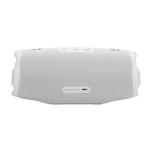 JBL Charge 6, belaidė garso kolonėlė su AI Sound Boost ir IP68, 45W - Baltos kolonėlės priekis su USB-C jungtimi