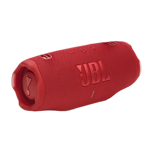 JBL Charge 6, belaidė garso kolonėlė su AI Sound Boost ir IP68, 45W - Šoninis vaizdas su mygtukais ir JBL logotipu