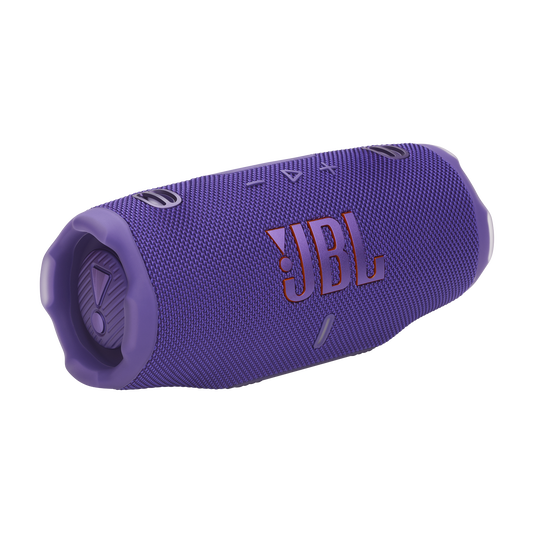 JBL Charge 6, belaidė garso kolonėlė su AI Sound Boost ir IP68, 45W - Violetinė kolonėlė su raudonais mygtukais